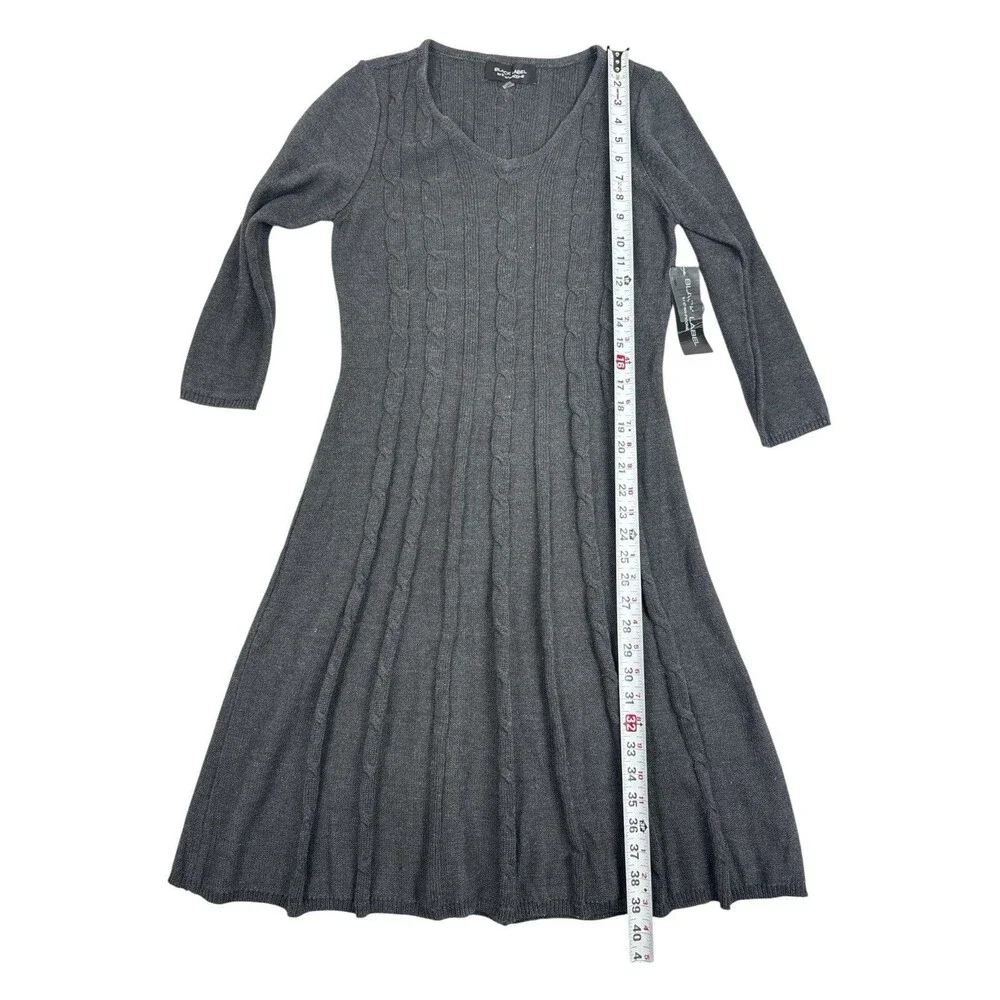 Black Label by Evan-Picone Cable Knit Sweater Dress Charcoal Gray Size L NWT - Picture 7 of 8